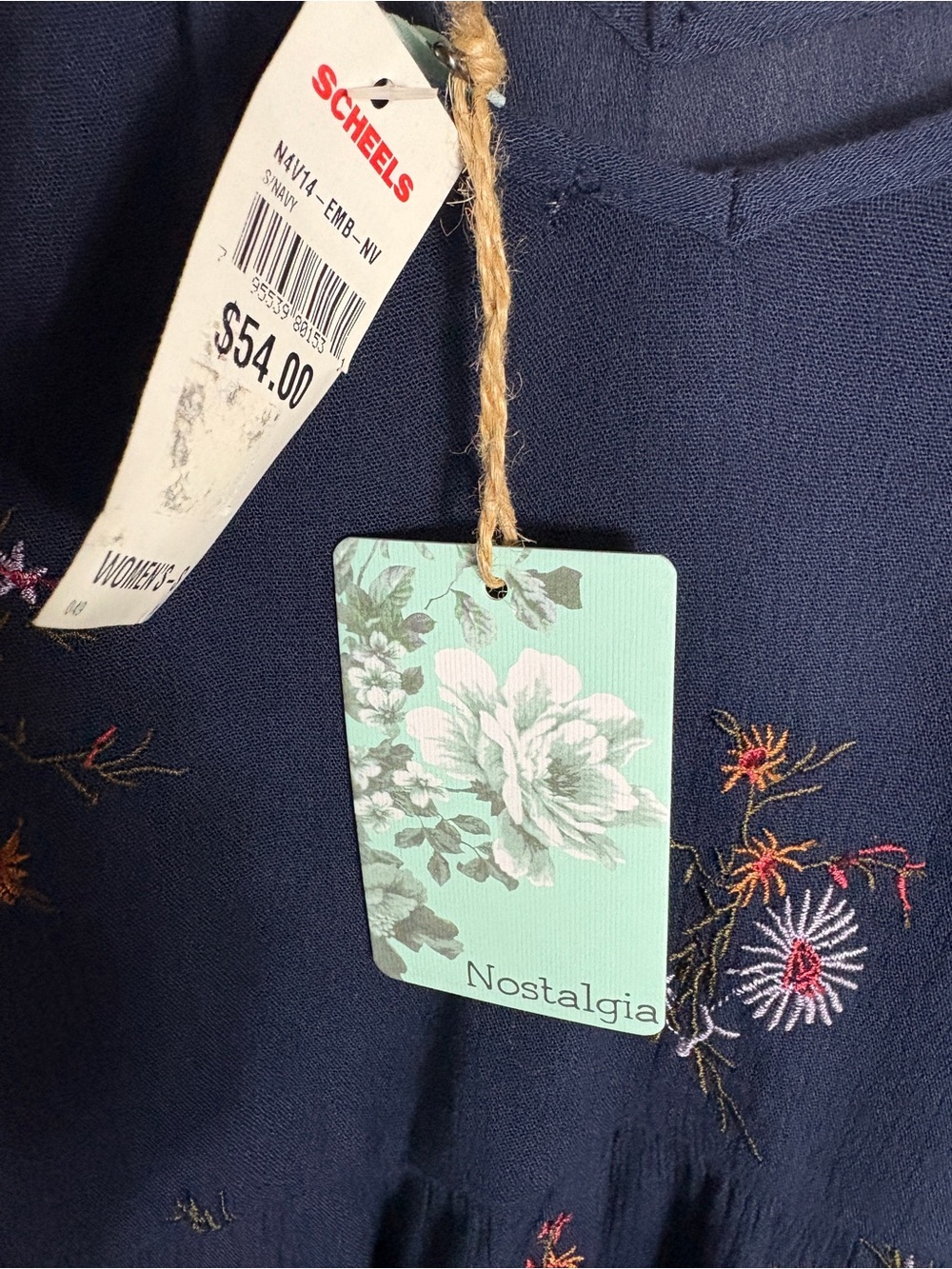 Nostalgia Boho Navy Floral V-Neck Women's Top Size Small - Picture 7 of 7